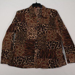 Susan Graver Shirt Women's Large Multicolor Long Sleeve Animal Print Patchwork